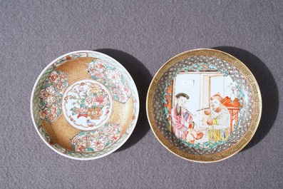 Two fine Chinese famille rose cups and saucers, Yongzheng/Qianlong